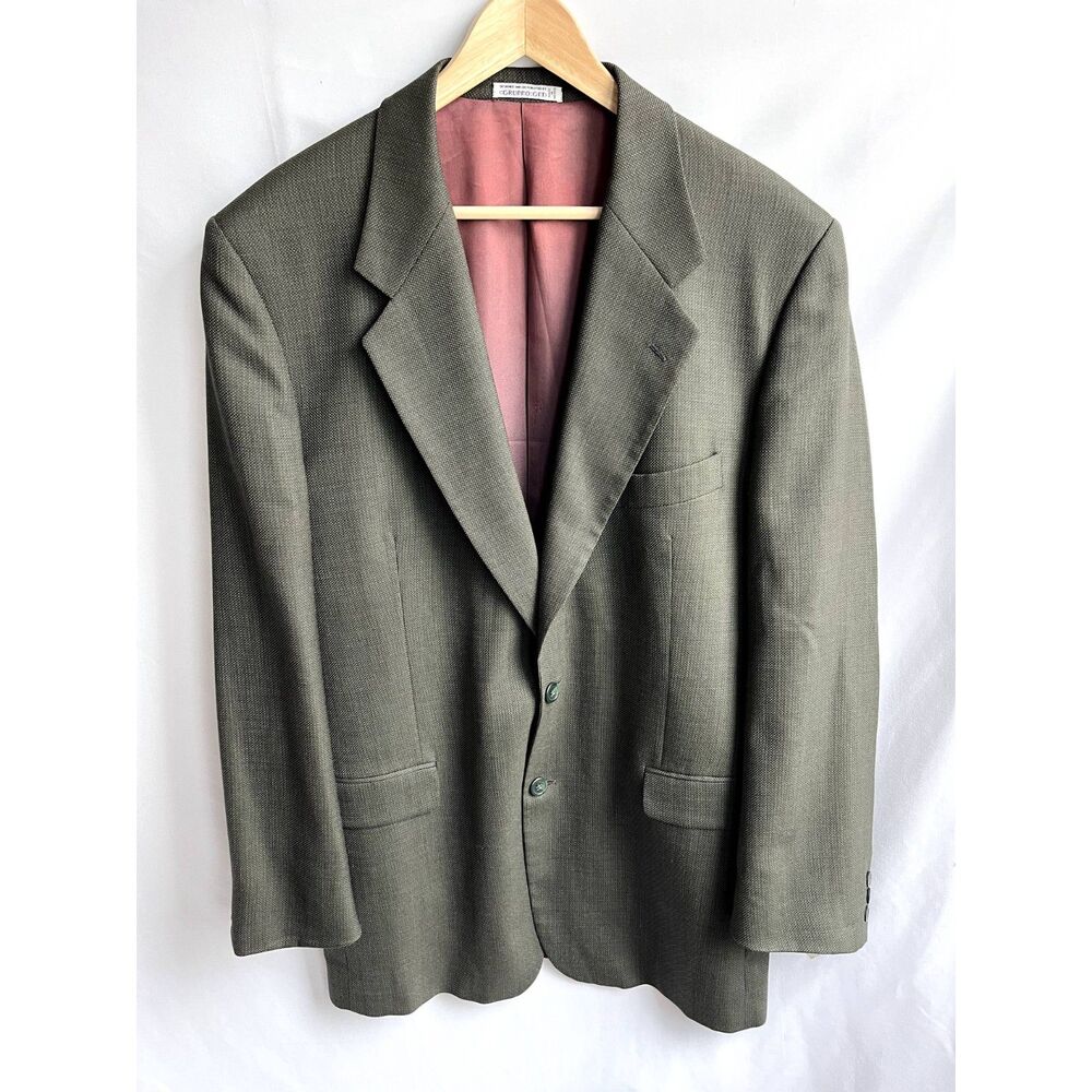 Vintage Macy's Men's Store Uomo 100% Wool Green Grey Blazer Sport Coat Size 42R